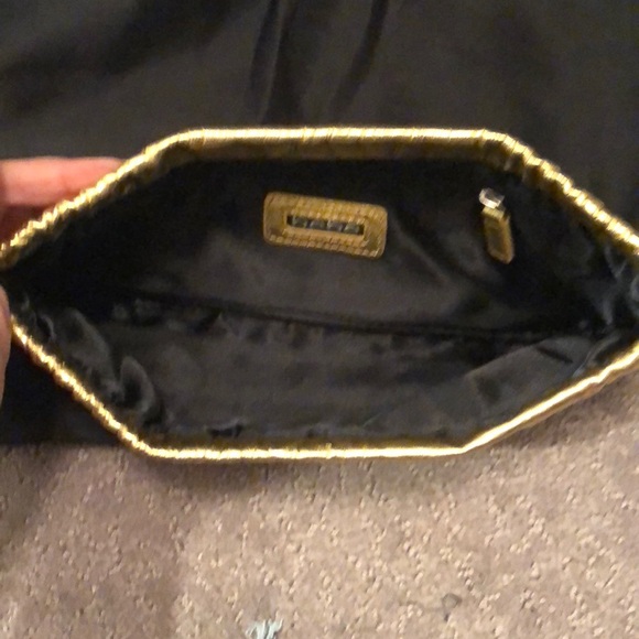 Bebe genuine leather gold evening clutch with diamond studs - Picture 2 of 3